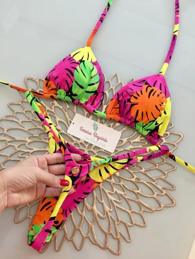 Print Sexy Bikini-Set – Y2K Neckholder & Lace-Up Design